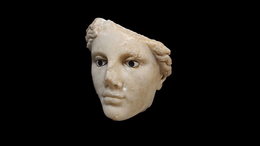2,200-year-old Hellenistic goddess head with hollowed pupils for lifelike glass eyes unearthed in Metropolis